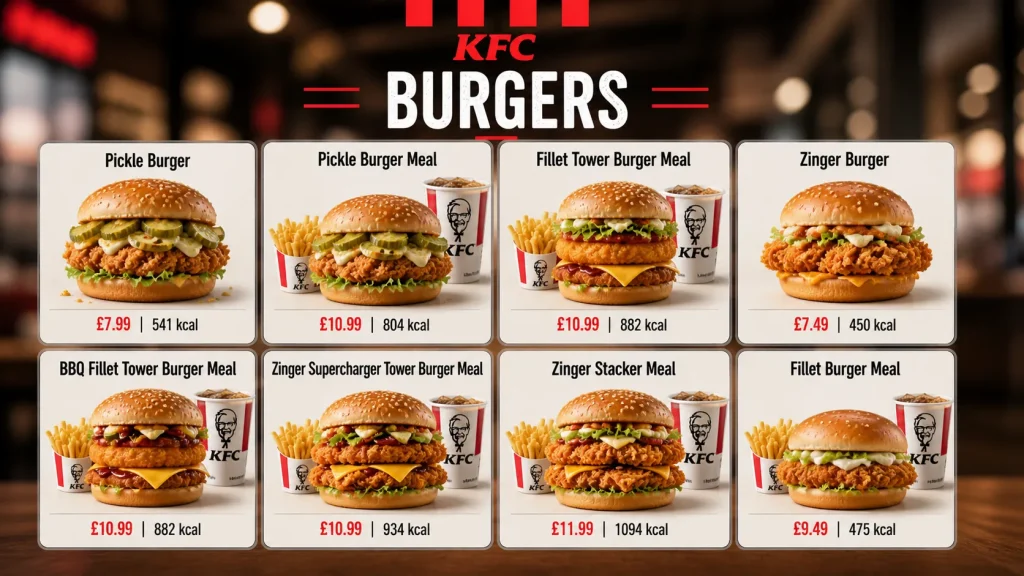 KFC burger menu