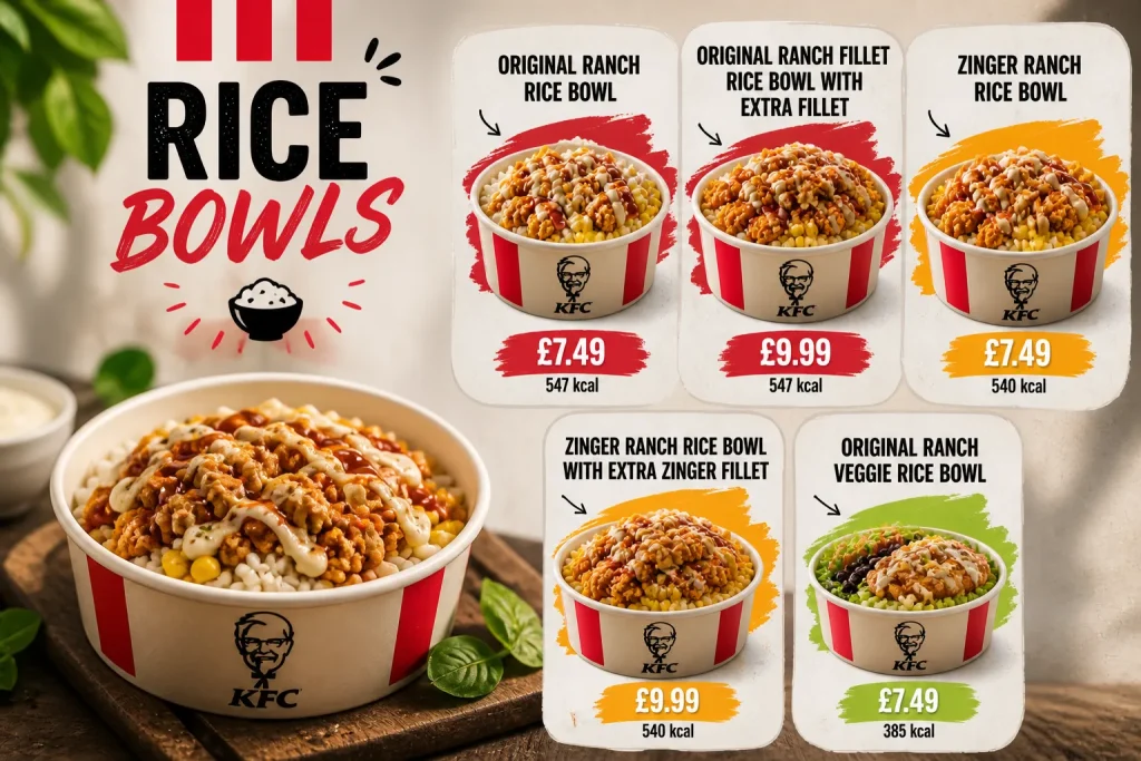 KFC rice bowls menu